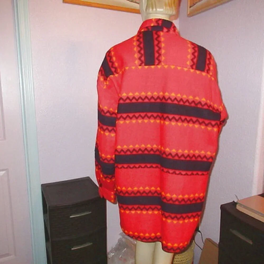 Vtg 90s Bugle Boy Jacket Size M Southwestern Aztec Fleece Baggy Snap Shirt